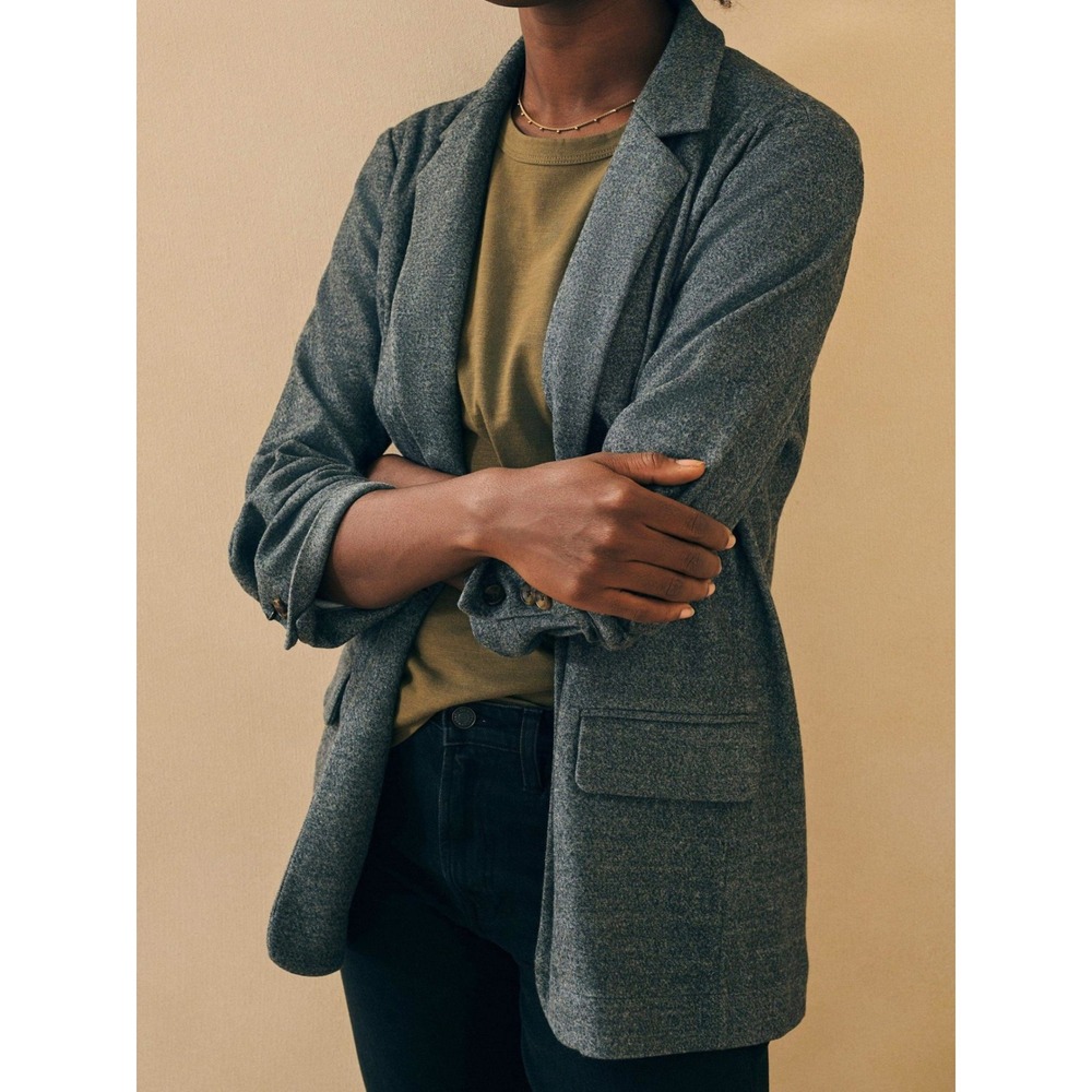 Faherty Dream Flannel Double Knit Blazer Mountain Charcoal Organic Cotton XXS